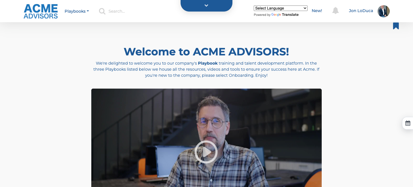 A PlaybookBuilder company playbook homepage